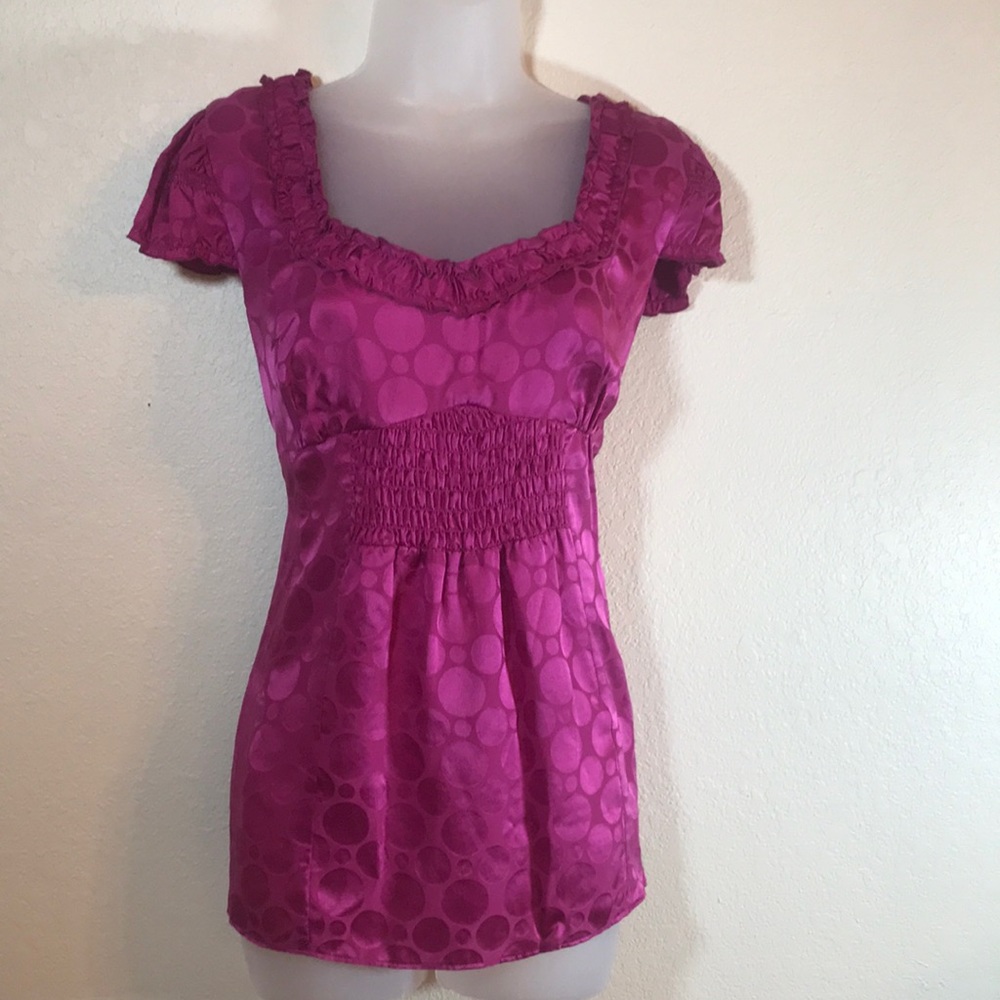 INC International Concepts Fuchsia Bubble-Texture Short Sleeve Top